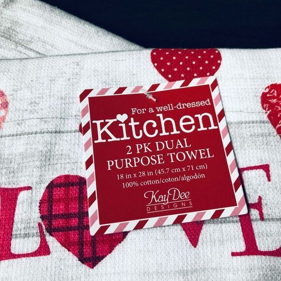 Dog & Cat Love Fur Real Valentine Hearts Kitchen Dish Towels Set - Picture 4 of 4